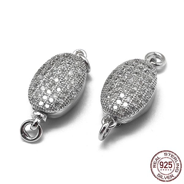 

PandaHall Rhodium Plated 925 Sterling Silver Bayonet Clasps, with 925 Stamp, with Cubic Zirconia, Oval, Clear, Platinum, 16.5x8x5.5mm, Hole...