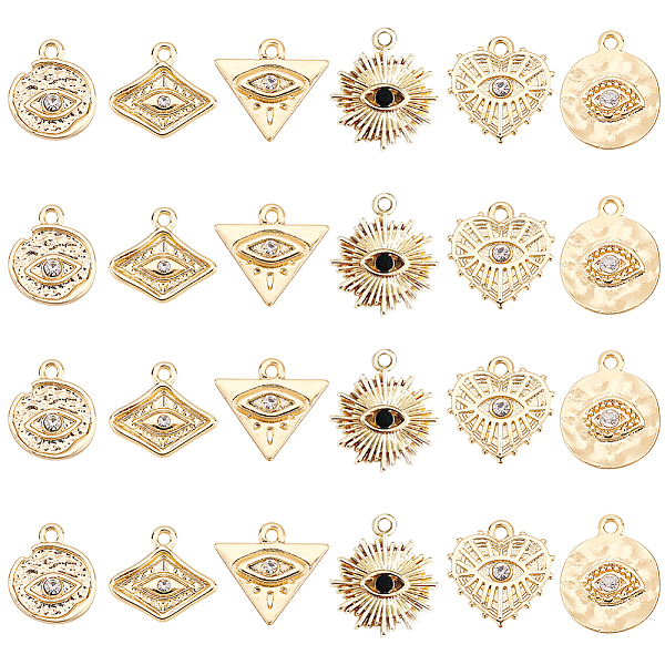 

PandaHall BENECREAT 24Pcs 6 Style 18K Gold Plated Evil Eye Charms with Crystal Rhinestone, Alloy Eye Charms Pendant for DIY Bracelet..., Clear