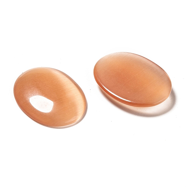 

PandaHall Cat Eye Glass Cabochons, Peru, Oval/Rice, about 18mm wide, 25mm long, 3~4mm thick Glass Oval Brown