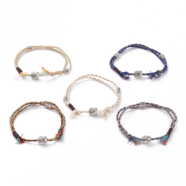 

PandaHall Cotton Cord Multi-strand Bracelets, with Nylon Thread and Tibetan Style Alloy Beads, Buddha Head, Antique Silver, Mixed Color..., Multicolor