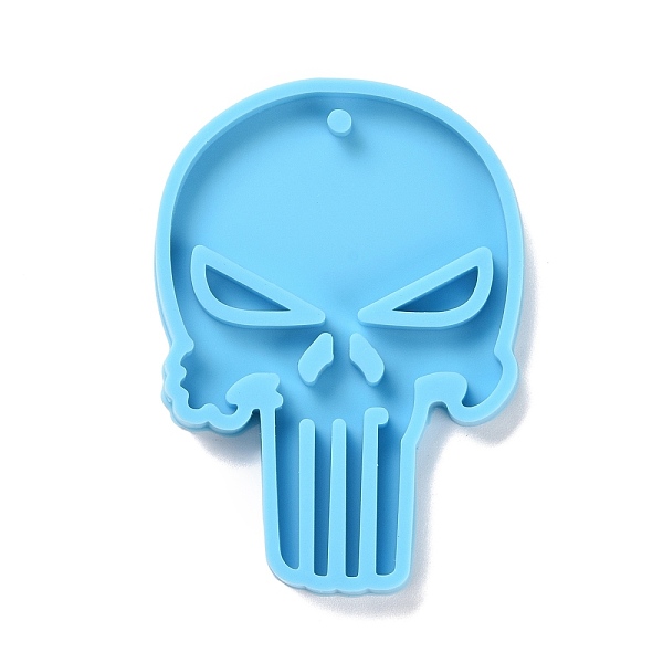 PandaHall DIY Skull-shaped Pendant Silicone Molds, Resin Casting Molds, For UV Resin, Epoxy Resin Jewelry Making, Halloween Theme, Sky Blue...