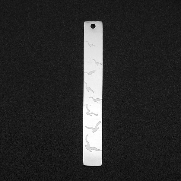 

PandaHall 201 Stainless Steel Pendants, Laser Cut, Bar with Bird, Stainless Steel Color, 45x6x1mm, Hole: 1.4mm 201 Stainless Steel Rectangle