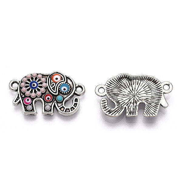 

PandaHall Alloy Connector Charms, with Colorful Glass Seed Beads, Elephant Links, Antique Silver, 13.5x22.5x3mm, Hole: 1.5mm Alloy Elephant