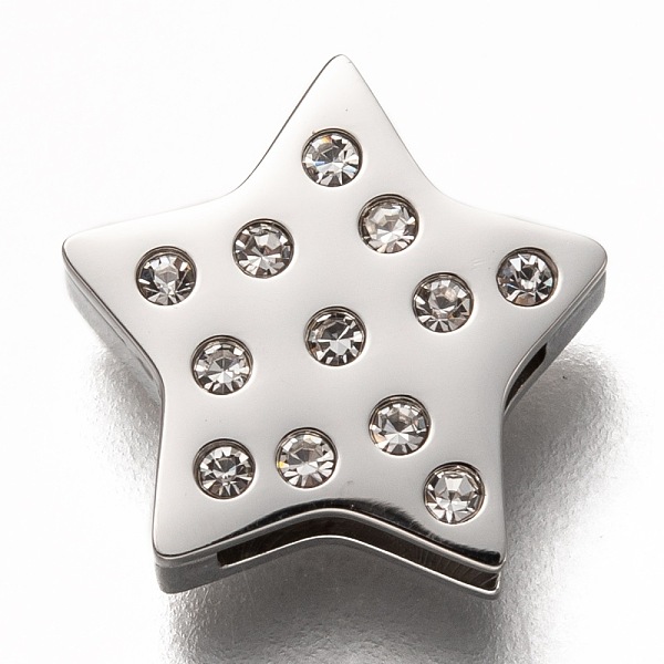 

PandaHall 304 Stainless Steel Slide Charms, with Rhinestone, Star, Crystal, Stainless Steel Color, 12x12x3.5mm, Hole: 8x1.5mm 304 Stainless..., Clear