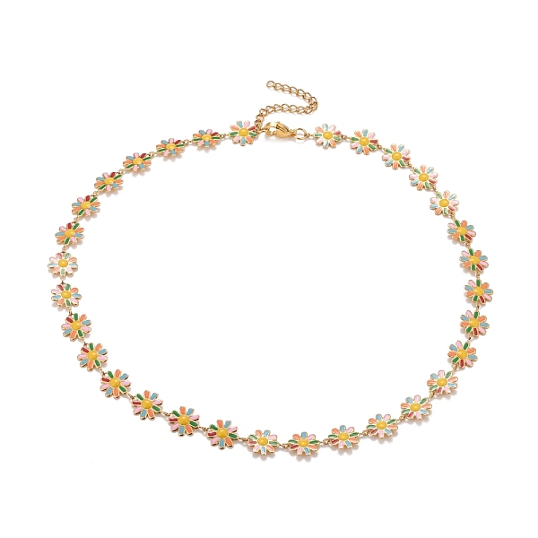 

PandaHall Enamel Daisy Link Chain Necklace, Vacuum Plating 304 Stainless Steel Jewelry for Women, Golden, Colorful, 16.3 inch(41.5cm) 304..., Green