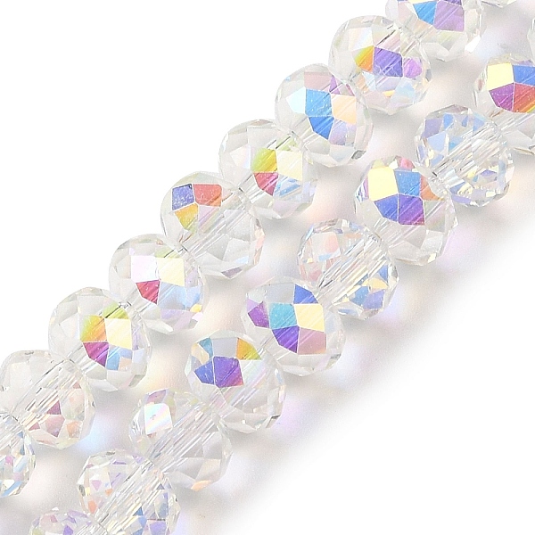 

PandaHall AB Color Plated Transparent Electroplate Beads Strands, Faceted, Round, White, 7.5x6mm, Hole: 1mm, about 80~83pcs/strand...