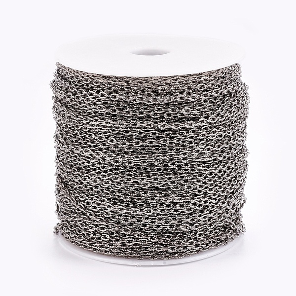 

PandaHall Iron Textured Cable Chains, Unwelded, with Spool, Gunmetal, 5.8x3.4x0.9mm, about 328.08 Feet(100m)/roll Iron