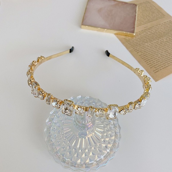 

PandaHall Glass Rhinestone Hair Bands, Golden Tone Iron Hair Accessories for Women Girls, Crystal, 150x130mm Rhinestone Clear