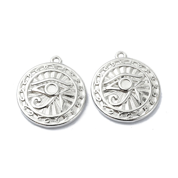 

PandaHall 304 Stainless Steel Pendants, Flat Round with Eye of Horus Charm, Stainless Steel Color, 20x18x3mm, Hole: 1.2mm 304 Stainless...