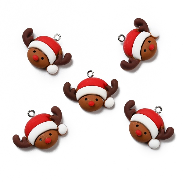 

PandaHall Opaque Resin Pendants, with Platinum Tone Iron Loops, Christmas Theme, Deer, Saddle Brown, 28x21x5mm, Hole: 2mm Iron+Resin Deer