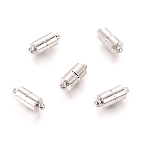 

PandaHall Brass Magnetic Clasps with Loops, Nickel Free, Column, Platinum, 16x6mm, Hole: 1.5mm Brass Column
