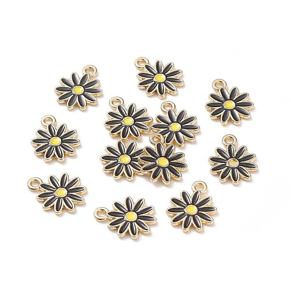 

PandaHall Alloy Enamel Charms, Chrysanthemum, Golden, Black, 12.5x9.5x1mm, Hole: 1.2mm Alloy+Enamel Flower Black