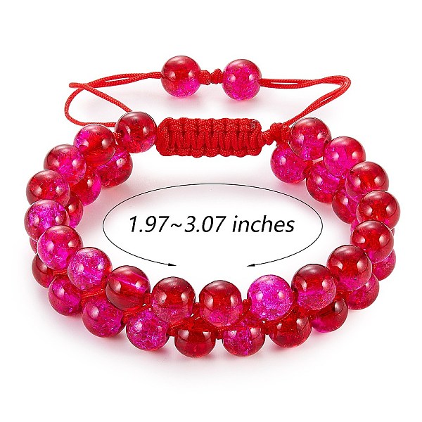 

PandaHall Sparkling Round Glass Braided Bead Bracelet, Double Layered Wrap Adjustable Bracelet for Women, FireBrick, Inner Diameter: 2~3-1/8..., Red