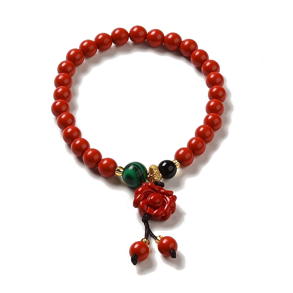 

PandaHall 6mm Round Cinnabar Mala Stretch Bracelets, with Synthetic Malachite and Natural Agate, Flower, Inner Diameter: 2 inch(4.95~5.1cm)..., Red