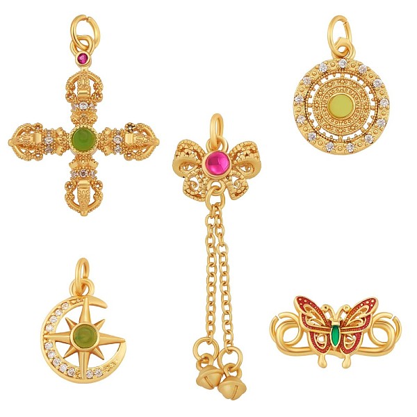 

PandaHall 5Pcs Brass Pendants with Cubic Zirconia, for Jewelry Necklace Bracelet Earring Making Crafts, Mixed Shape, Golden, 15x11mm Brass...
