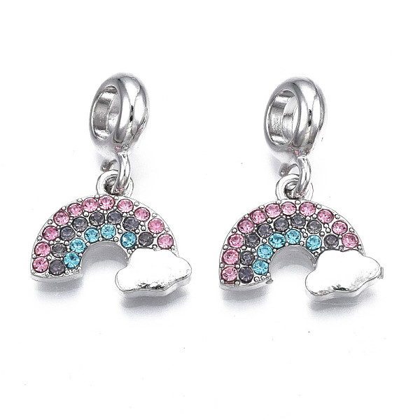 

PandaHall Rack Plating Alloy European Dangle Charms, with Rhinestone, Large Hole Pendants, Cadmium Free & Nickel Free & Lead Free, Platinum..., Multicolor