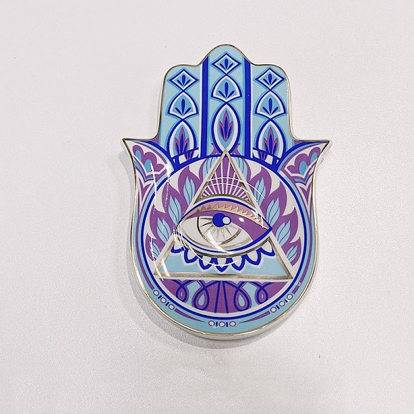 

PandaHall Porcelain Cup Mats, Hamsa Hand Shape Evil Eye Pattern Coaster, Colorful, 165x115x15mm Porcelain Hamsa Hand