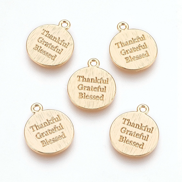 

PandaHall Brass Charms, Flat Round with Thankful Grateful Blessed, Nickel Free, Real 18K Gold Plated, 13x11x1mm, Hole: 1mm Brass Flat Round