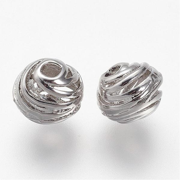 

PandaHall Brass Beads, Long-Lasting Plated, Hollow, Round, Platinum, 8x6mm, Hole: 2mm Brass Round