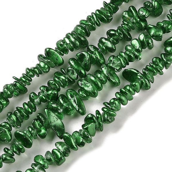 

PandaHall Electroplate Glass Beads Strands, Chip, Green, 2.5~6.5x3~10x4~12.5mm, Hole: 1mm, 33.86''(86cm) Glass Chip Green