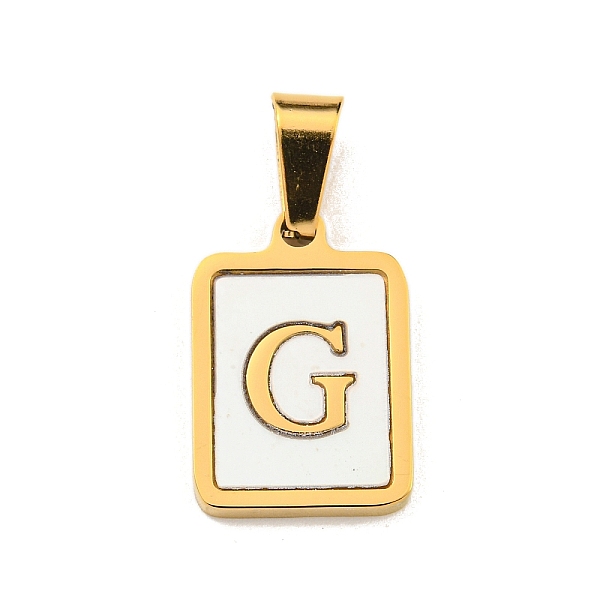 

PandaHall Vacuum Plating 304 Stainless Steel Pave Natural White Shell Pendants, Rectangle with Letter Charms, Golden, Letter G...