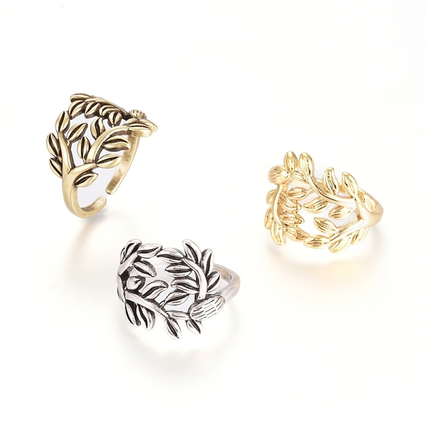 

PandaHall Adjustable Brass Cuff Rings, Open Rings, Long-Lasting Plated, Leaf, Mixed Color, Size 6, 16mm Brass