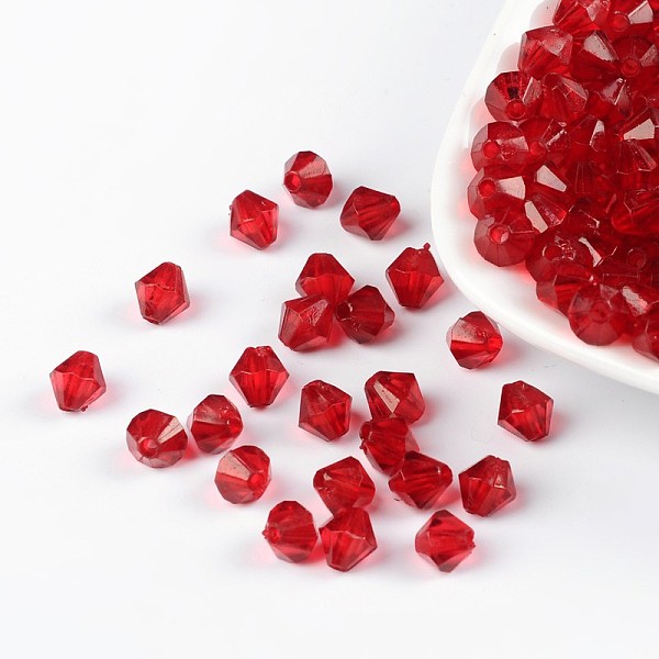 

PandaHall Faceted Bicone Transparent Acrylic Beads, Dyed, Dark Red, 6mm, Hole: 1mm, about 5800pcs/500g Acrylic Bicone Red