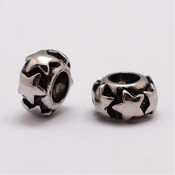 

PandaHall 304 Stainless Steel European Beads, Large Hole Beads, Rondelle, Antique Silver, 10x6mm, Hole: 5mm 304 Stainless Steel Rondelle