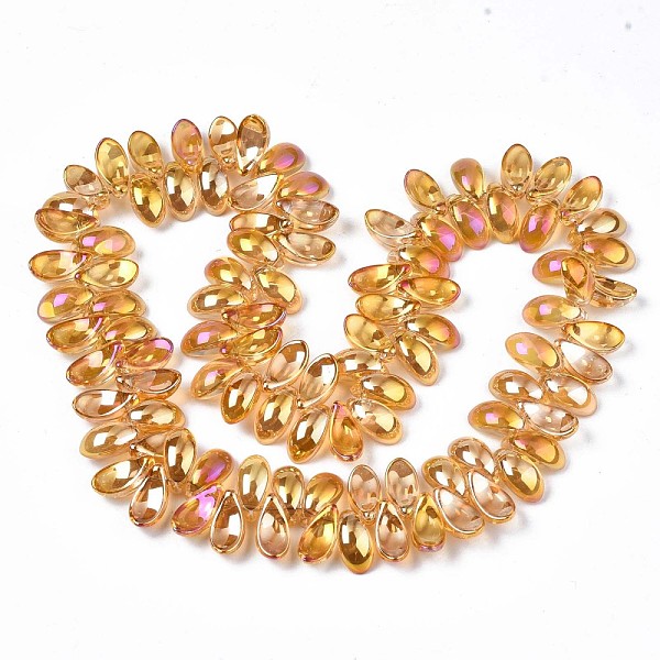 

PandaHall Electroplate Glass Beads Strand, Leaf, Mixed Color, 6x12.5x4.5mm, Hole: 0.9mm, about 100pcs/strand, 14.17 inch~ 15.35 inch..., Multicolor