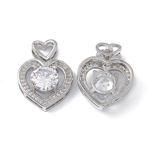 

PandaHall Brass Clear Cubic Zirconia Pendants, Heart Charms, Platinum, 22.5mm, Hole: 2x3.5mm Brass+Cubic Zirconia Heart Clear