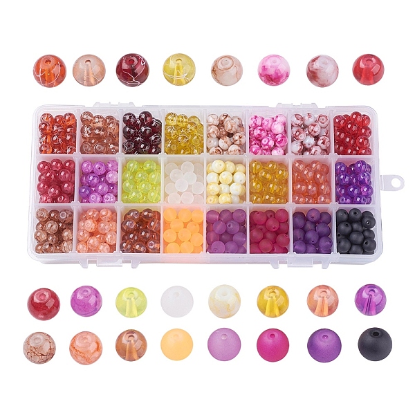 

PandaHall Mixed Style Glass Beads, Round, Mixed Color, 8mm, Hole: 1~1.6mm, about 30pcs/compartment, about 720pcs/box, Packaging Box..., Multicolor