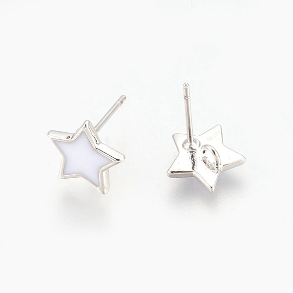 

PandaHall Brass Stud Earring Findings, with Loop, Enamel, Nickel Free, Star, Real Platinum Plated, White, 9.5x10x1.5mm, Hole: 1.5mm, Pin...