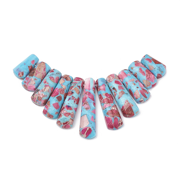 

PandaHall Synthetic Gemstone Beads Strands, Regalite and Turquoise, Graduated Fan Pendants, Focal Beads, Dyed, Sky Blue, 15~39.5x9~10x5~5mm...
