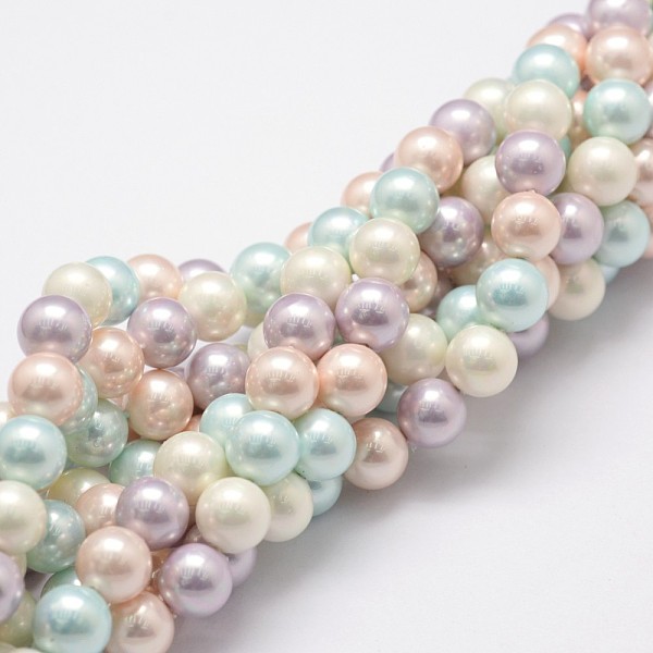 

PandaHall Polished Shell Pearl Bead Strands, Grade A, Round, Colorful, 8mm, Hole: 1mm, about 27pcs/strand, 8 inch(20.32cm) Shell Pearl Round
