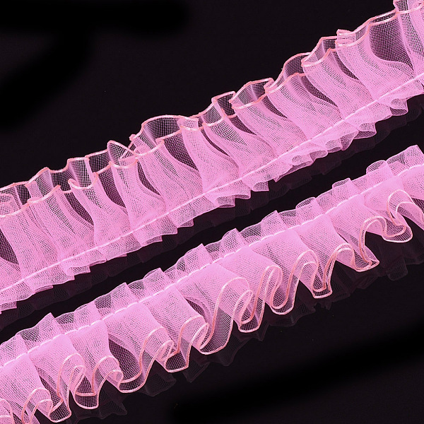 

PandaHall Organza Ribbon, Pleated/Double Ruffle Ribbon, Pink, 23~28mm, 60m/bundle Polyester None Pink