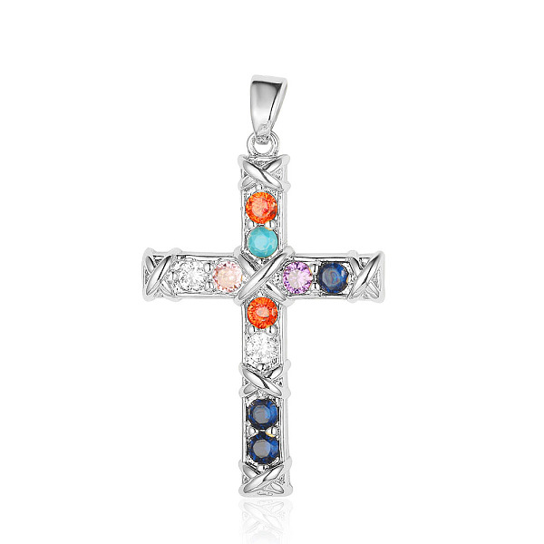 

PandaHall Brass Micro Pave Colorful Cubic Zirconia Pendants, Cross Charms, Platinum, 32x21x3.8mm Brass+Cubic Zirconia Cross