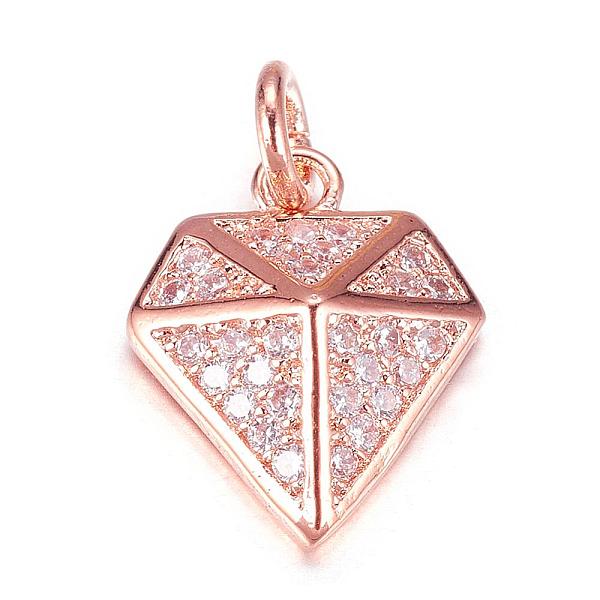 

PandaHall Brass Micro Pave Cubic Zirconia Charms, Diamond, Rose Gold, 14.5x12x4mm, Hole: 3mm Brass+Cubic Zirconia Diamond