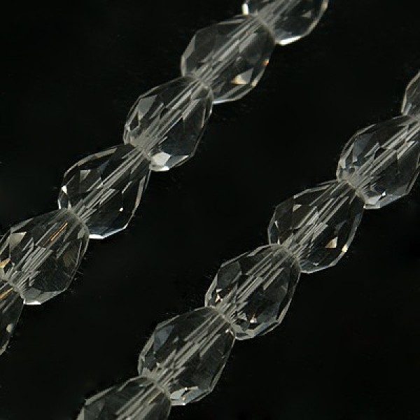 

PandaHall Glass Beads Strands, Faceted, teardrop, Clear, 15x10mm, Hole: 1mm, about 50pcs/strand, 26.6 inch Glass Teardrop Clear