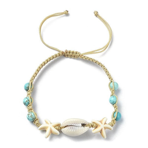 

PandaHall Natural Shell & Synthetic Turquoise Braided Bead Bracelet, Starfish Adjustable Bracelet, Inner Diameter: 2-3/8~4 inch(6~10cm)...