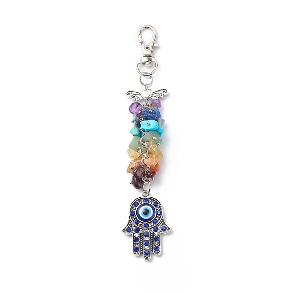 

PandaHall Gemstone Chips Cluster Pendant Decoration, Hamsa Hand with Evil Eye Lobster Clasp Charms, Clip-on Charms, for Keychain, Purse...