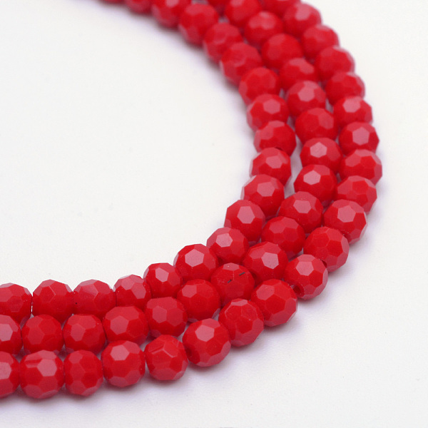 

PandaHall Opaque Solid Glass Bead Strands, Faceted(32 Facets) Round, Red, 3~4mm, Hole: 0.5mm, about 200pcs/strand, 22.8 inch Glass Round Red