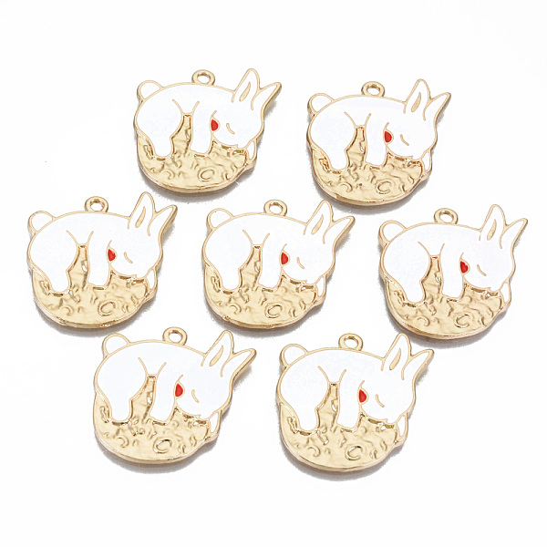 

PandaHall Alloy Enamel Pendants, Cadmium Free & Lead Free, Rabbit Hold Moon, Light Gold, White, 28.5x25.5x1.5mm, Hole: 2mm Alloy+Enamel...