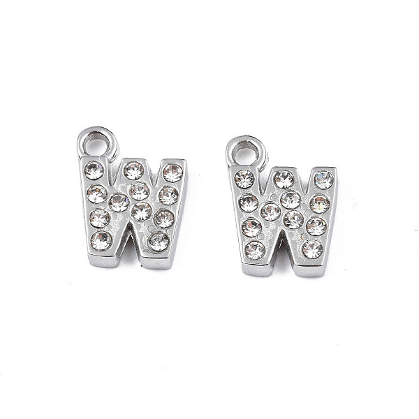 

PandaHall 304 Stainless Steel Charms, with Crystal Rhinestone, Letter, Letter.W, 10~10.5x2~8x2mm, Hole: 1.2mm Stainless Steel+Rhinestone..., Clear