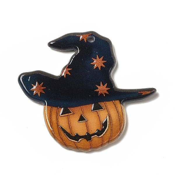 

PandaHall Halloween Printed Acrylic Pendants, Pumpkin Jack-O'-Lantern with Hat Charm, Pumpkin Pattern, 33x36.5x2.5mm, Hole: 2mm Acrylic...