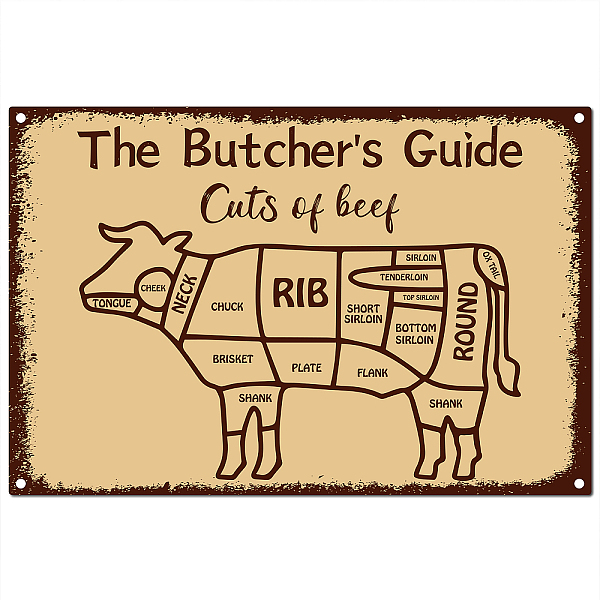 PandaHall CREATCABIN Butcher Guide Signs Tin Plate Cuts of Beef Butcher's Guide Cow Funny Animal Metal Sign Vintage Kitchen Plaque Retro...