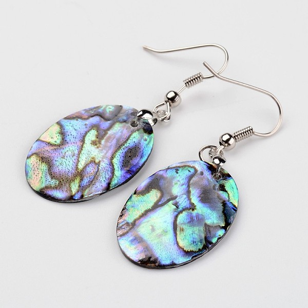 

PandaHall Oval Platinum Tone Brass Natural Paua Shell Dangle Earrings, 48mm, Pin: 0.8mm Shell