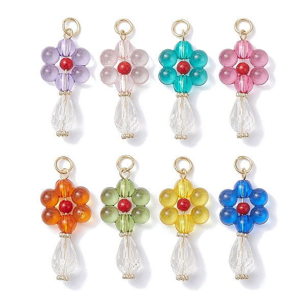 

PandaHall Acrylic Pendants, with Natural Mashan Jade and 304 Stainless Steel Jump Rings, Flower Charms, Mixed Color, 34.5x15.5x7.5mm, Hole..., Multicolor