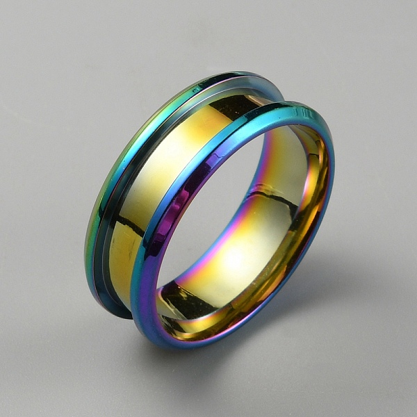 

PandaHall 304 Stainless Steel Grooved Finger Ring Settings, Ring Core Blank, for Inlay Ring Jewelry Making, Rainbow Color, Inner Diameter...