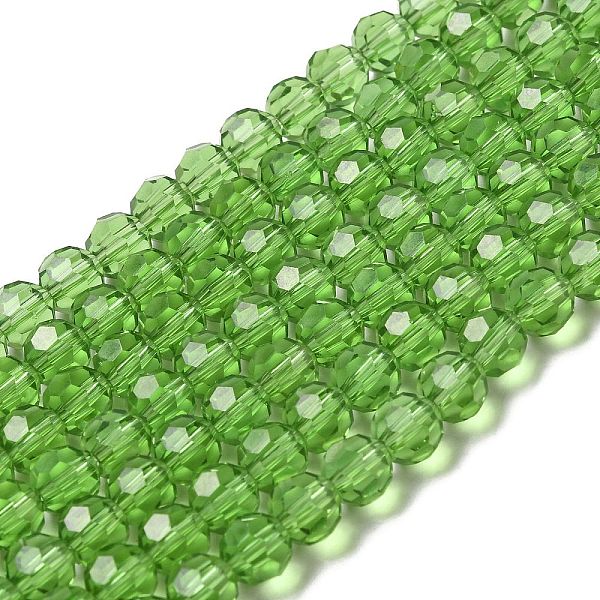 

PandaHall Transparent Glass Beads, Faceted(32 Facets), Round, Lime, 8mm, Hole: 1mm, about 65~67pcs/strand, 49~50cm Glass Round Green