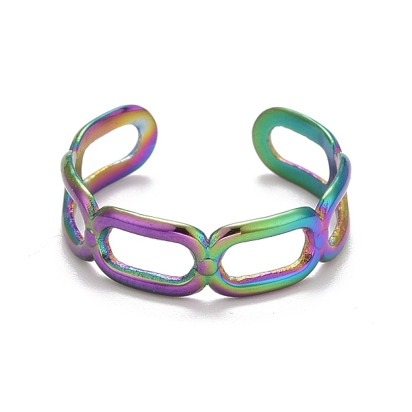 

PandaHall Rainbow Color Ion Plating(IP) 304 Stainless Steel Oval Wrap Open Cuff Ring for Women, US Size 8(18.1mm) 304 Stainless Steel